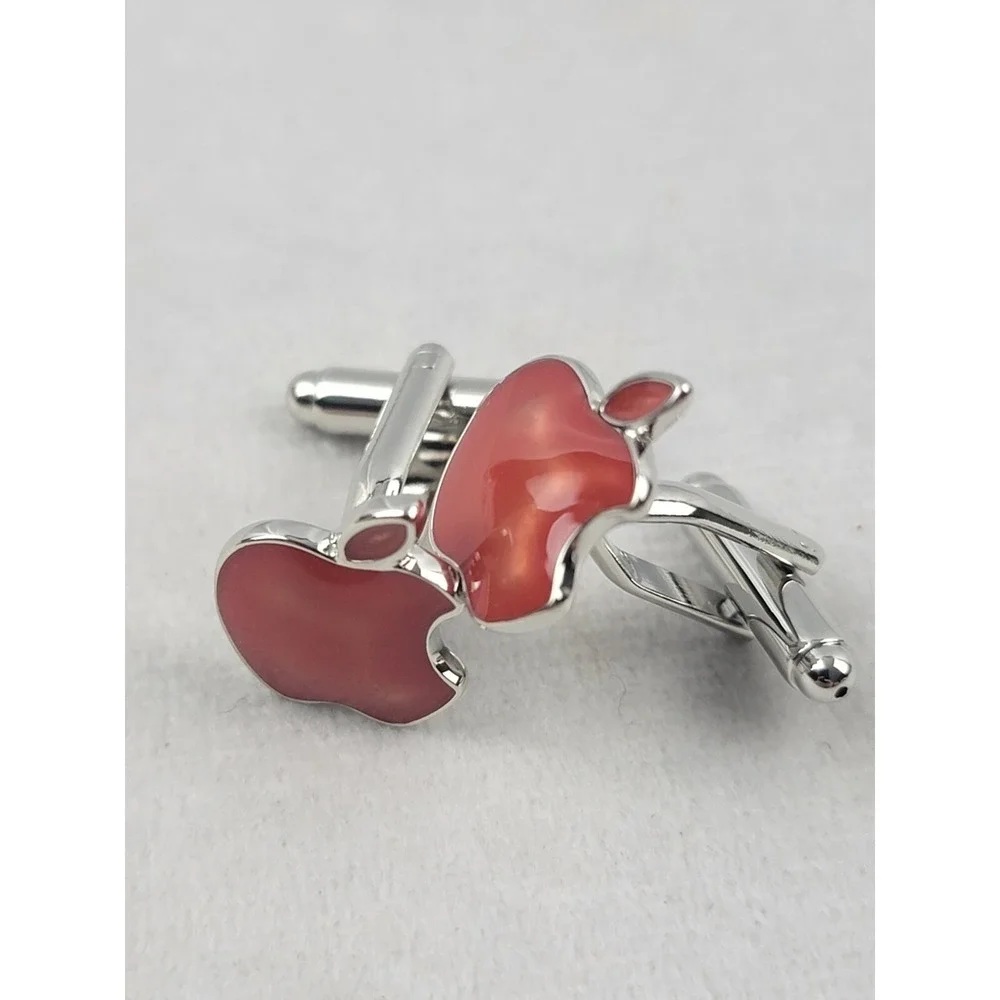 APPLE CUFFLINKS Computer Tech Geek Red Silver‎ Tone